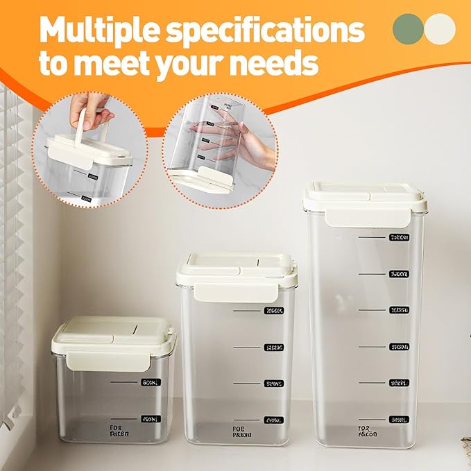 3-Piece Airtight Storage Set - 1200ml+2000ml+2800ml with Handheld Design, BPA-Free Food-Grade, Stackable Organizers for Flour, Grains, Oats, Pasta, Pet Food (Light Grass Green)