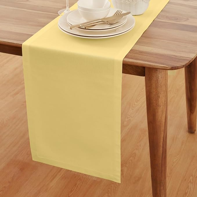 Solino Home Yellow Cotton Linen Table Runner 108 Inches Long - Elegant Machine Washable Dining Table Runner 14x108 Inch for Summer Decor & 4th of July - Dru