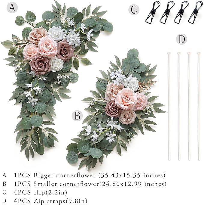 Olalaka Artificial Dusty Rose Flowers Swag Set of 2 for Wedding Welcome Signs Floral Decorations, Wedding Arch Flowers for Wedding Ceremony