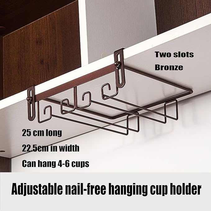 Hanging Wine Glass Rack Black Adjustable, Solid Iron Wine Glasses Hanger, Metal Under Cabinet Stemware Rack 3 Rows, 4 Rows, Convenient Storage And Space-saving