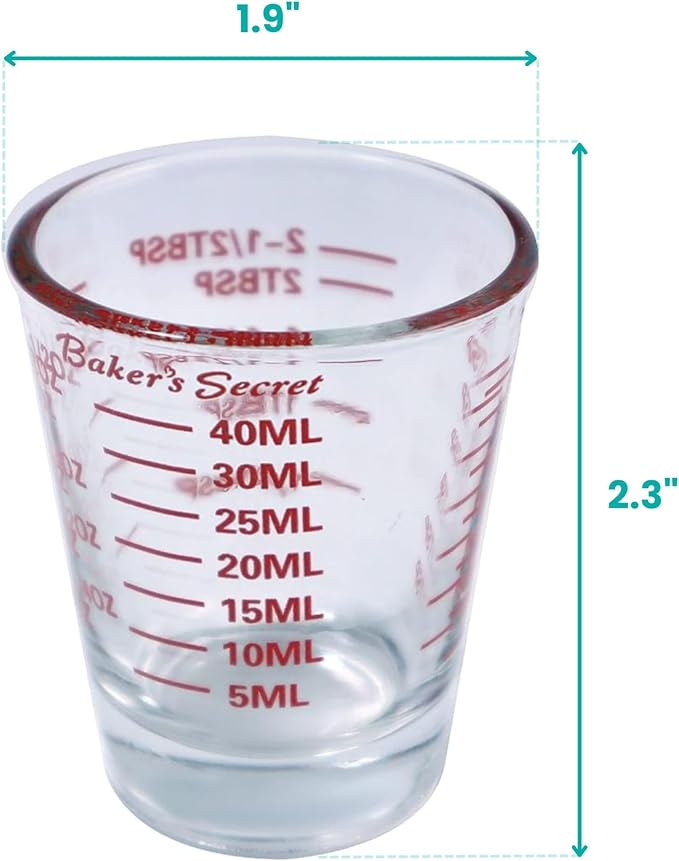 Baker's Secret - 1.5oz Shot Glass Measuring Cup, Incremental Measurements Liquid and Dry Espress Shot Glass