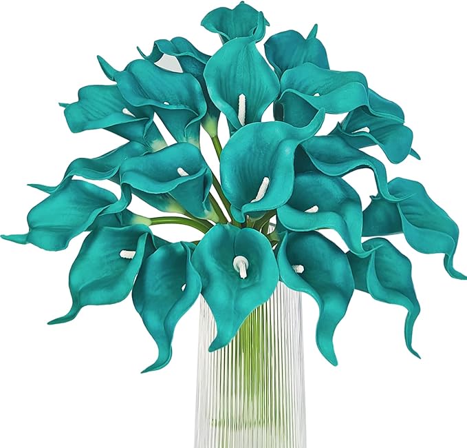 Letjolt Teal Calla Lily 20Pcs Artificial Flowers Bouquet for Wedding Bride Shower Blessing Gift Home Decoration Faux Calla Lilies Flower, 20 Pieces