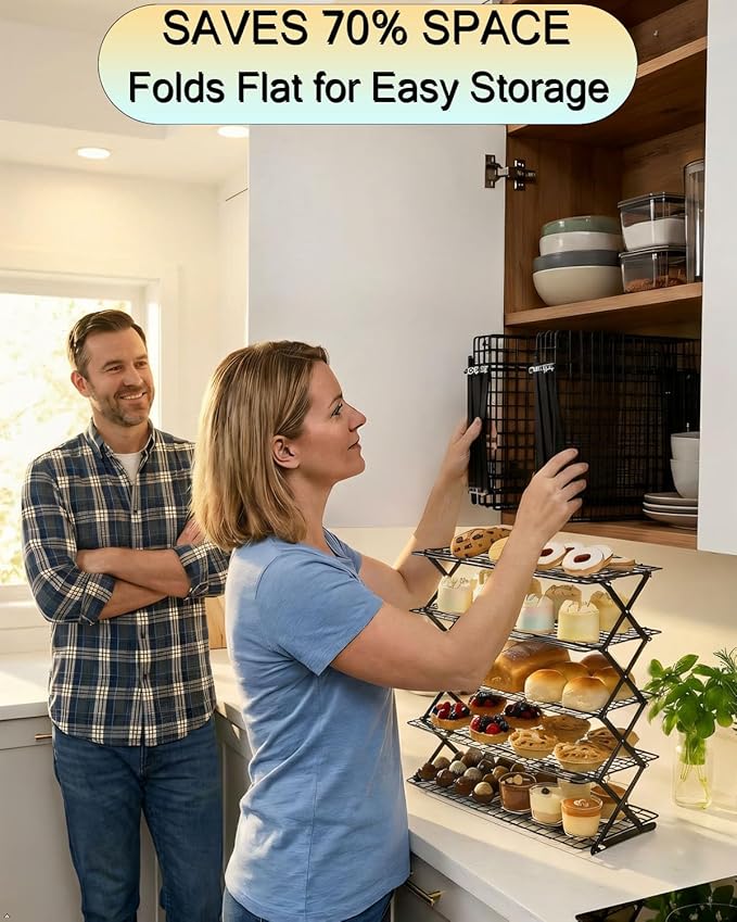 TOPACK Collapsible Cooling Rack for Baking - Adjustable 2/3/4/5 Tier Stackable Cooling Racks Foldable Cooking Roasting Drying Cookie Bread Women Gifts