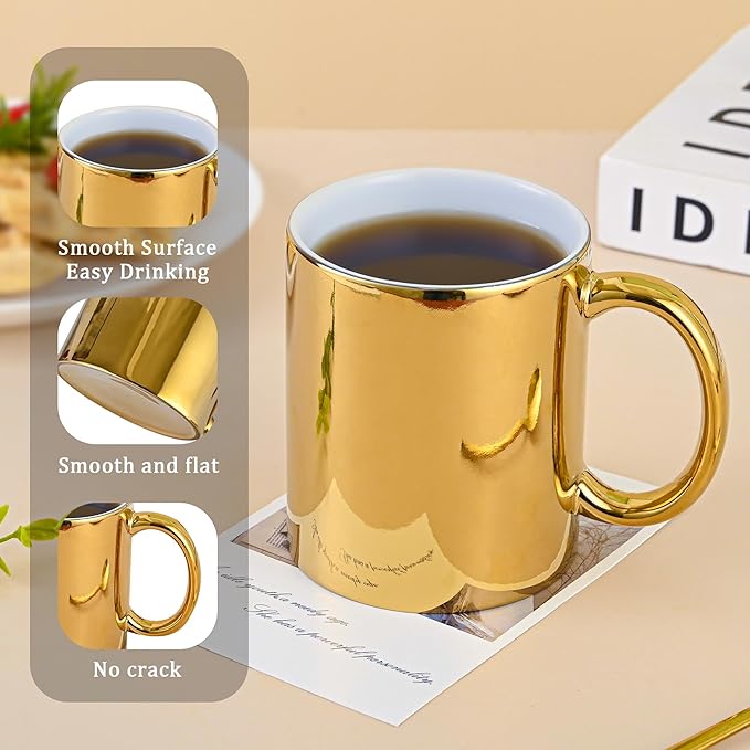 BYCNZB Coffee Mugs gold Ceramic Mug set of 4 Ceramic Cups for Coffee, Tea, Cocoa (12oz)