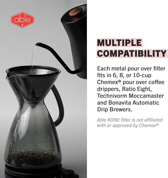 Able KONE compatible with Chemex: The Original Reusable Black Titanium Coffee Filter