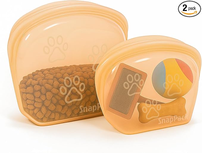 SnapPack Reusable Silicone Dog Food Storage Containers, Stand Up Pet Food Bags for Travel, Kibble & Wet Food Container, BPA Free, Dishwasher & Freezer Safe, Peach 2-Pack (1000, 2000ml)