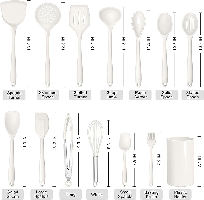 HaWare Kitchen Utensils, 14 PCS Silicone Cooking Utensils Set, Heat Resistant Kitchen Utensils for Non-stick Cookware, Kitchen Gadgets Tools with Spoons, Spatulas, Whisk, Dishwasher Safe (White)