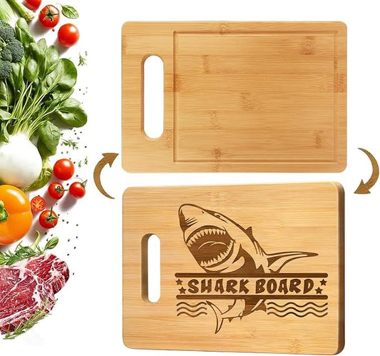 Bamboo Cutting Board for Kitchen, Heavy Duty Wood Shark Charcuterie Boards with Juice Groove, 100% Organic Bamboo, Pre Oiled, 13"