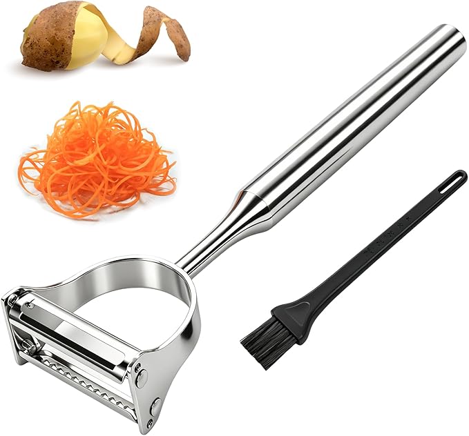 2 in 1 Vegetable Peeler, Stainless Steel Julienne Peeler, Multi-Function Design, Straight-edge blades for Peeling, Serrated blades for Julienne, for Potato Carrot Zucchini Cucumber, Kitchen Gift