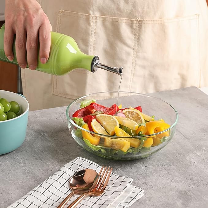Sweejar Ceramic Olive Oil Dispenser Bottle, Opaque Oil Cruet Protects to Reduce Oxidation, Suitable for Storage Vinegar, Coffee Syrups & Other Liquids, Pack of 1, 15.5 Fl Oz(Gradient Green)