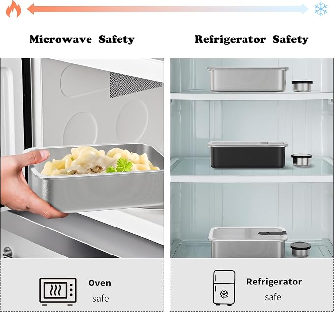 Bakpoco Stainless Steel Bento Lunch Box, 42oz Leak-Proof Metal Lunch Box Containers, Microwave-Safe, with Adjustable Divider, Convenient Lunchbox for Work, Travel