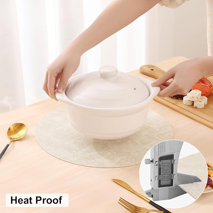 homing Round Faux Leather Placemat and Coaster 8 Packs, Washable Heat Resistant Dining Place Mats, Wipeable Double-Sided Table Mats for Indoor and Outdoor, Diameter 13 and 3.93 inch, Beige