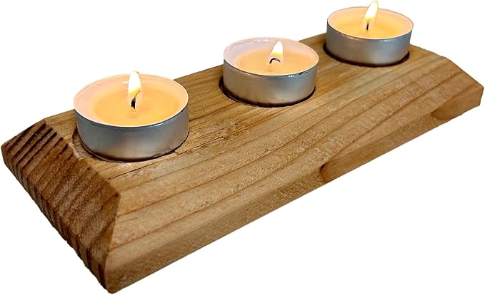 Wooden 3 Tea Light Candle Holder, 8 Inches (Golden Pecan, Modern Taper)