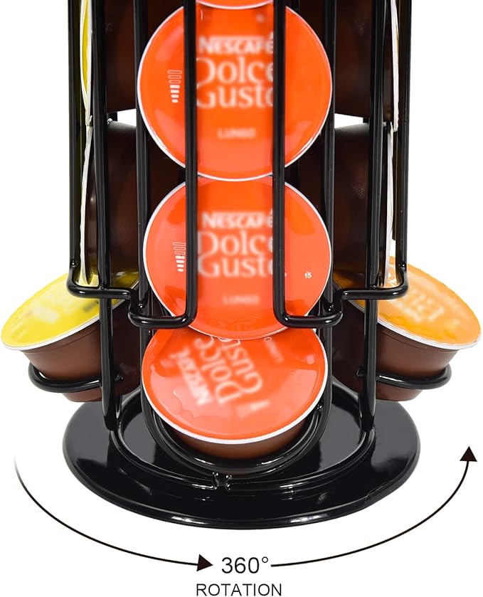Coffee Pod Storage Carousel Holder Organizer Compatible with 32 Dolce Gusto Capsules,Modern Black Design, Home or Office Kitchen Counter Organizer