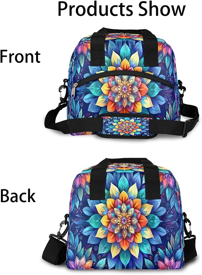 Pardick Blue Flower Mandala Insulated Lunch Bag for Women Girl Reusable Lunch Tote Box With Shoulder Strap Lightweight Thermal Cooler Meal Prep Bag for Work School Office Picnic