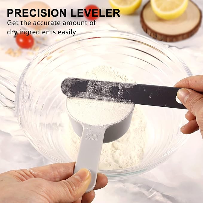 Measuring Cups and Spoons set 10 Pieces, Stackable Measuring Cup with Lid, Kitchen Cooking Baking Measuring Spoons Set for Liquid and Dry, BPA Free, Dishwasher Safe