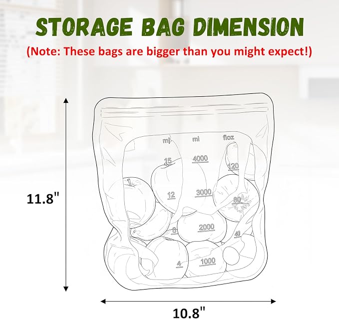 Reusable Premium Silicone Food Storage Gallon Bag 135oz,XXL - 4 PCS Food Storage Bag,Freezer Container,Sous Vide,Kitchen Organization,And Meal Prep Bags Microwave,Dishwasher,Oven Safe, BPA Free