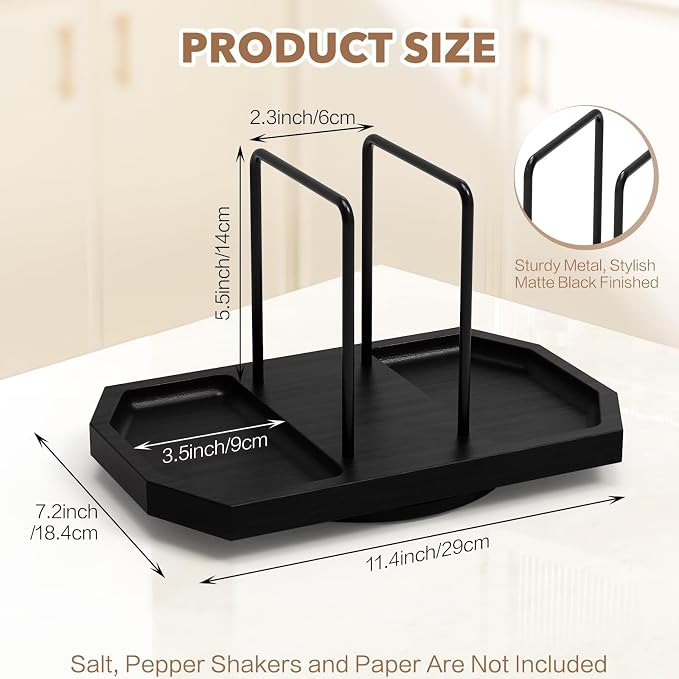 Napkin Holder for Table, Rotating Napkin Dispenser with Salt and Pepper Shakers Storage, Standing Paper Napkin Organizer for Kitchen Dining Table Decor (1, Black)