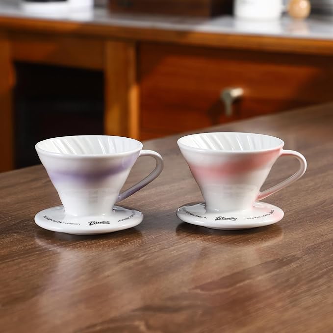 Bincoo Pour Over Coffee Maker & Dripper with Handle and Saucer, Origami-Style Ceramic Pour Over Coffee Filter, Reusable Porcelain Coffee Brewer Compatible with Standard Coffee Filter Papers（Pink）