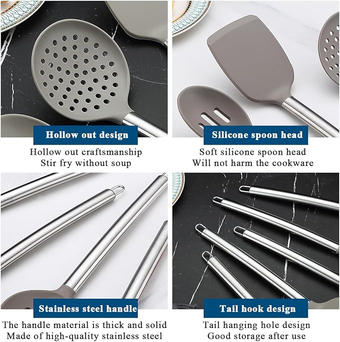 Kitchen Utensils Set, Kyraton 38 Pieces Non-Stick Silicone Cooking Utensils Set, Spoon Spatula Set with Sturdy Stainless Steel Utensil Holder, Dishwasher Safe