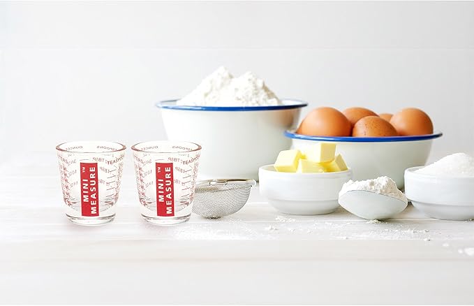 Kolder Mini Measure Multi-Purpose Shot Glass, Heavyweight Glass, Red, Set of 2, For Liquid And Dry Ingredients And Precise Recipe Prep
