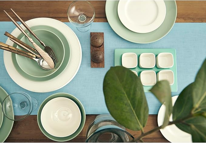 Solino Home Linen Aqua Blue Table Runner 108 Inches Long - 100% Pure Linen 14 x 108 Inch Table Runner for Dining, Spring, Summer - Fete