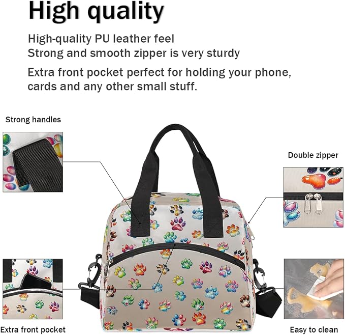 Cute Paw Skin Insulated Lunch Bags for Women Girls Adult Ethnic Reusable Lunch Tote Therma Cooler Bag with Shoulder Strap Lunch Box for School Work Office Picnic Meal Prep Bag