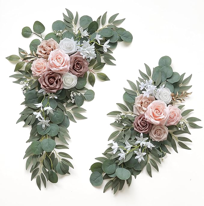 Olalaka Artificial Dusty Rose Flowers Swag Set of 2 for Wedding Welcome Signs Floral Decorations, Wedding Arch Flowers for Wedding Ceremony