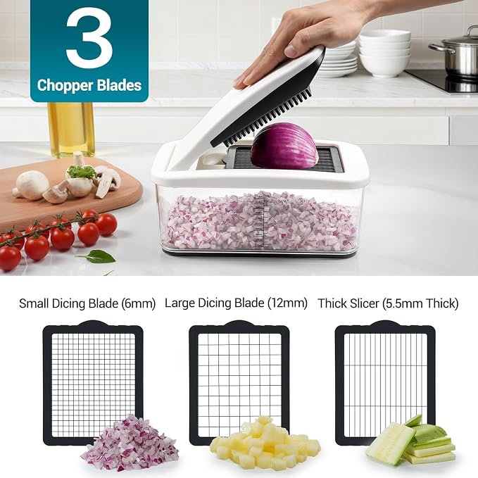 Sopito Vegetable Chopper Mandoline Slicer - Multifunctional Veggie Food Chopper With 6 Blades & Container, Heavy-Duty Vegetable Slicer and Cutter for Onion, Salad, and Food Preparation