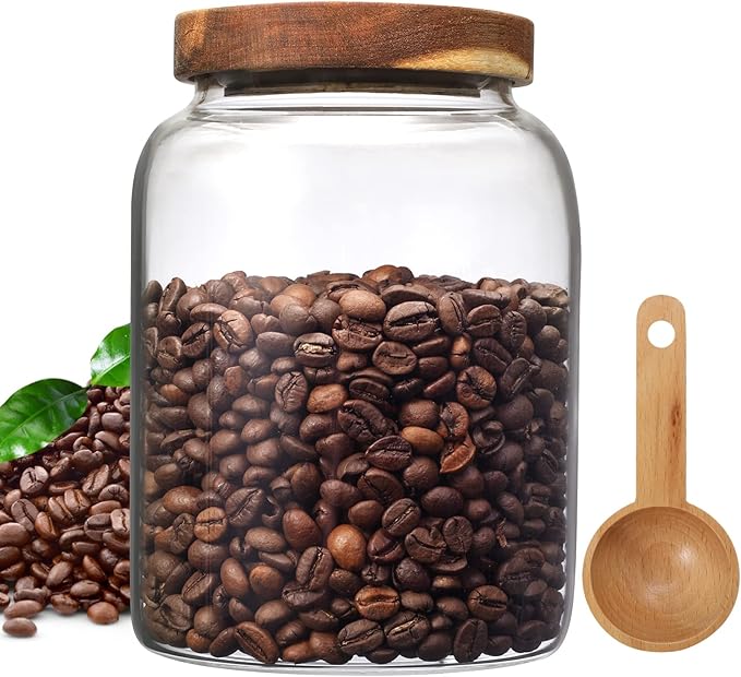 Glass Coffee Storage Jar with Lids Spoon Kitchen Borosilicate Glass Food Canister Containers for Sugar Ground Flours Coffee Beans Nut Pasta Spice Rice Loose Tea