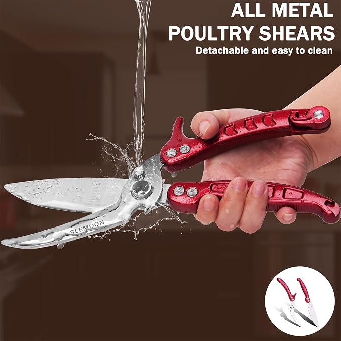 Heavy Duty Poultry Shears Kitchen for Chicken Meat Burgundy,2pc set