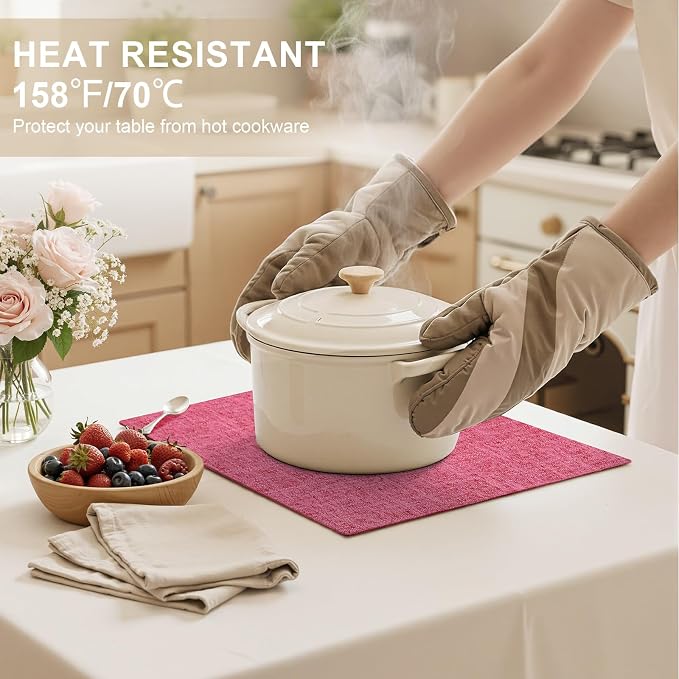 homing Faux Cotton Linen Placemats Set of 6, Cloth Washable Farmhouse Dining Table Mats for Indoors & Outdoors, Easy to Clean, Hot Pink, 13 x 19 Inch