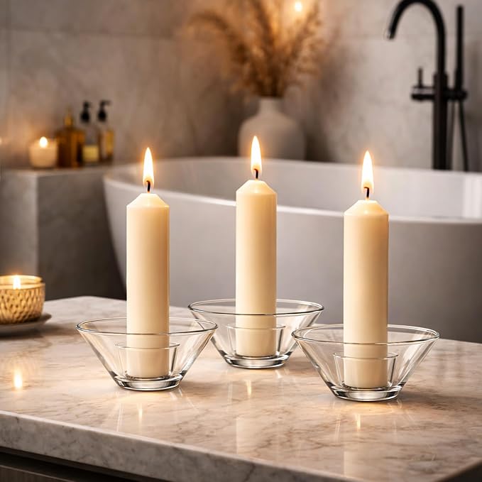 Smtyle Clear Short Candlestick Holders, Glass Tea Light Candle Holders, Set of 3 Candle Holder for Both Wax Taper Candles and Tealights, Small Modern Minimalist Table Centerpieces for Home Decor