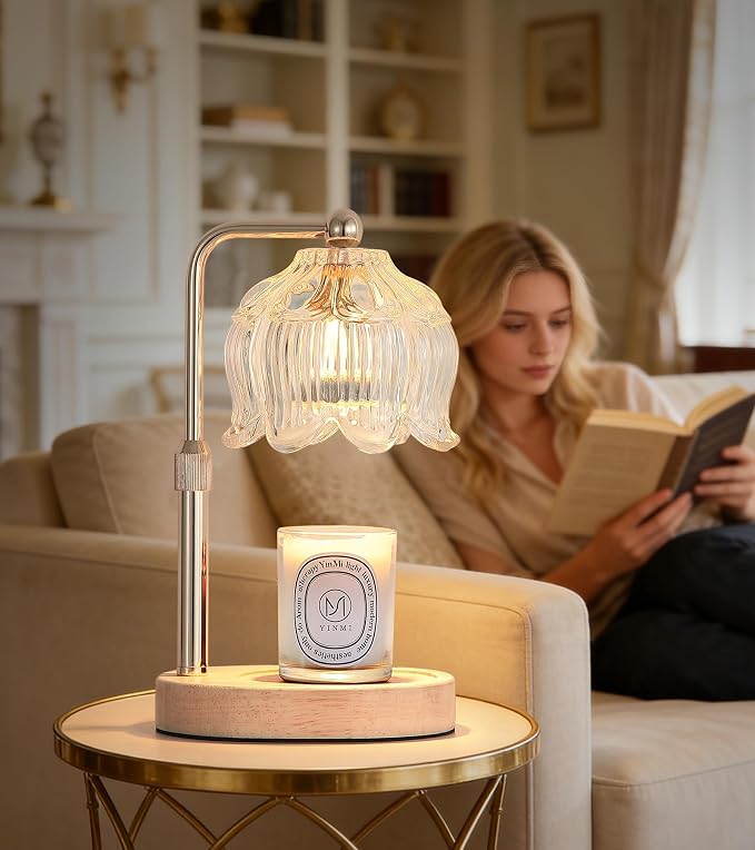 Gold Candle Warmer Lamp for Flower-Shaped Glass,Wax Melt Warmer for Jar Candles,Candle Warmer Lamp with Timer Dimmable, Birthday Mother's Day Valentines Gifts for Women Mom Sister Wife Bedroom