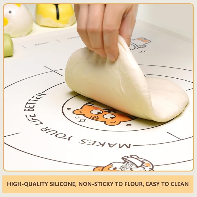34x24 Inch Extra Thick Silicone Pastry Board, Silicone Baking Mat with Measurements, Non-slip Silicone Mat, Kneading Counter Mat, Non-Stick Dough Mat with Edge Heightening