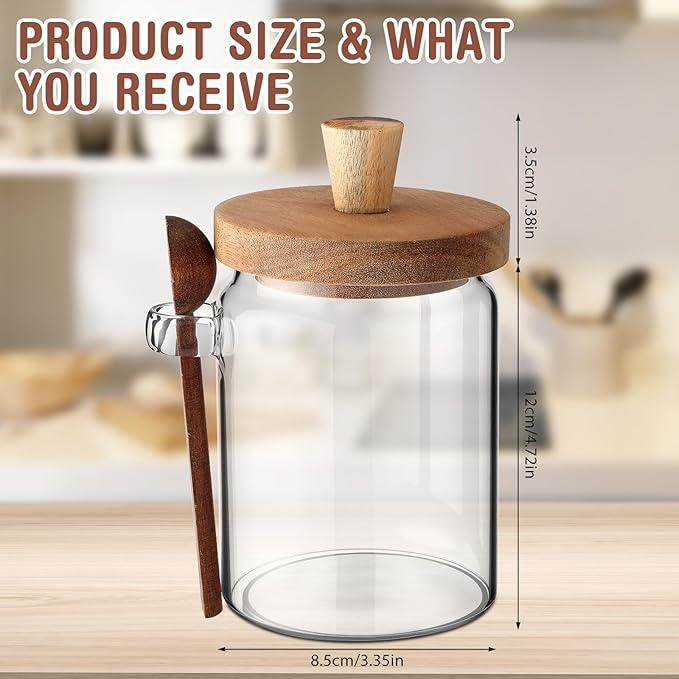 Remerry Set of 6 Glass Jar with Wooden Lid and Spoon, 20 oz Coffee Bean Tea Sugar Jar Set, Clear Airtight Spice Canisters Glass Food Storage Kitchen Containers for Coffee Bean Tea Sugar