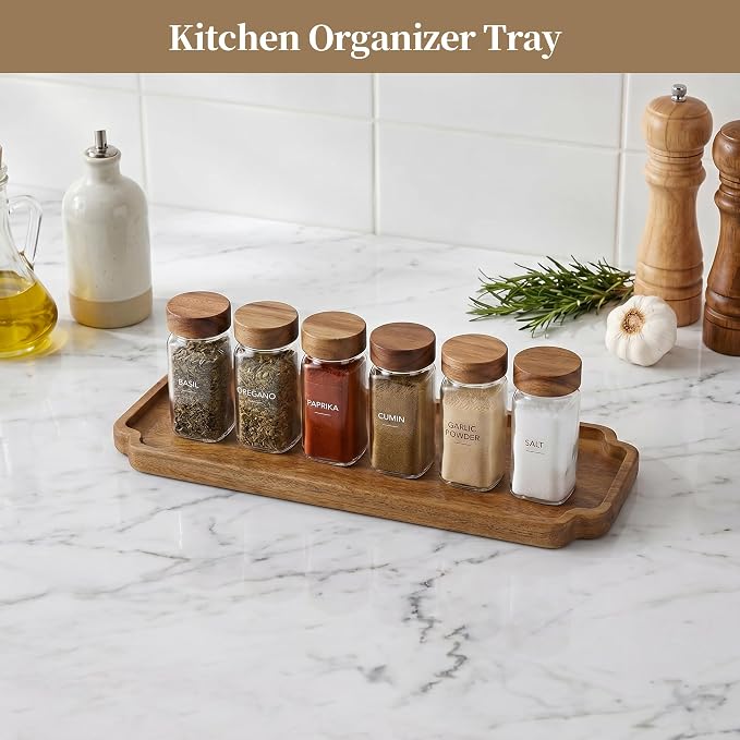 Small Wooden Tray | Acacia Wood Tray for Vanity, Bathroom Counter, Coffee Table & Toilet | Perfect for Remote, Snack & Catch All | Mini Charcuterie Board Serving Platter (Scalloped Rectangular)
