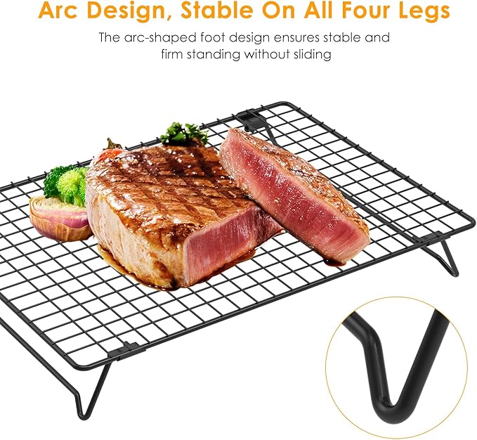 4 Pack Cooling Racks for Cooking and Baking, 13.4 x 9.4 Inch 4-Tier Stackable Tall Baking Racks, Carbon Steel Roasting Wire Rack for Baking, Oven Cooking, Grilling Making Jerky (Black, 13.4“ x 9.4”)