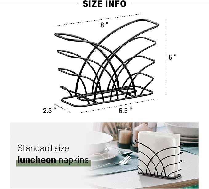 Napkin Holder for Table – Black Iron Upright Napkin Dispenser for Paper Napkins, Napkin Dispenser for Kitchen Dining, Cocktail Picnic Bar Modern Kitchen and Dining Decor, Servilletero