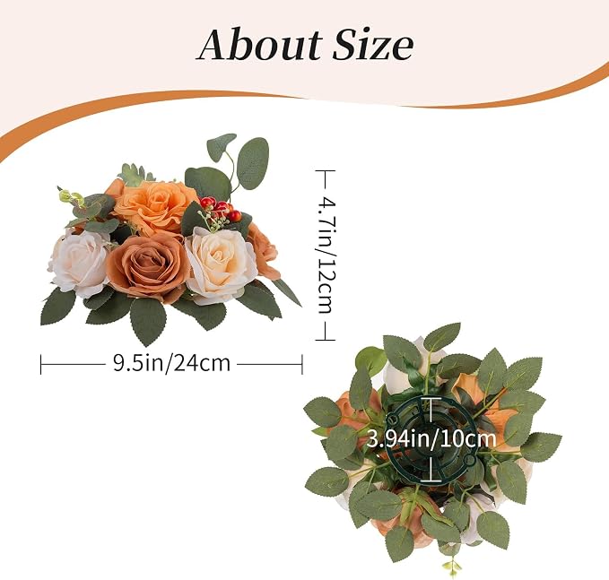 BLOSMON Terracotta Flowers for Wedding Decorations: 6 Pcs Artificial Rose Flower Balls for Table Centerpieces - Fall Fake Silk Kissing Floral Arrangements for Home Party Event DIY Decor