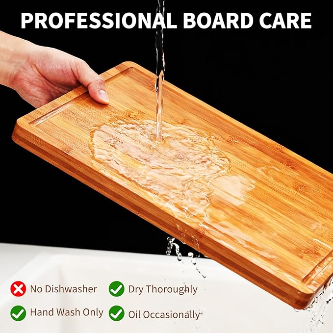 Bamboo Cutting Board for Kitchen, 16x11 in, 1-in Thick Wood Chopping Board with Deep Juice Groove for Meat Fruit Vegetable, Knives-Friendly & Easy to Clean, Natural
