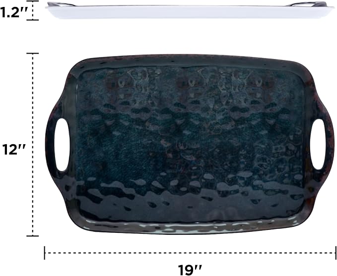 TP Large Serving Trays with Handles, 19" x 12" Melamine Serving Platters for Food, Turkey, Set of 2 Rectangular Trays for Party, Retro Black