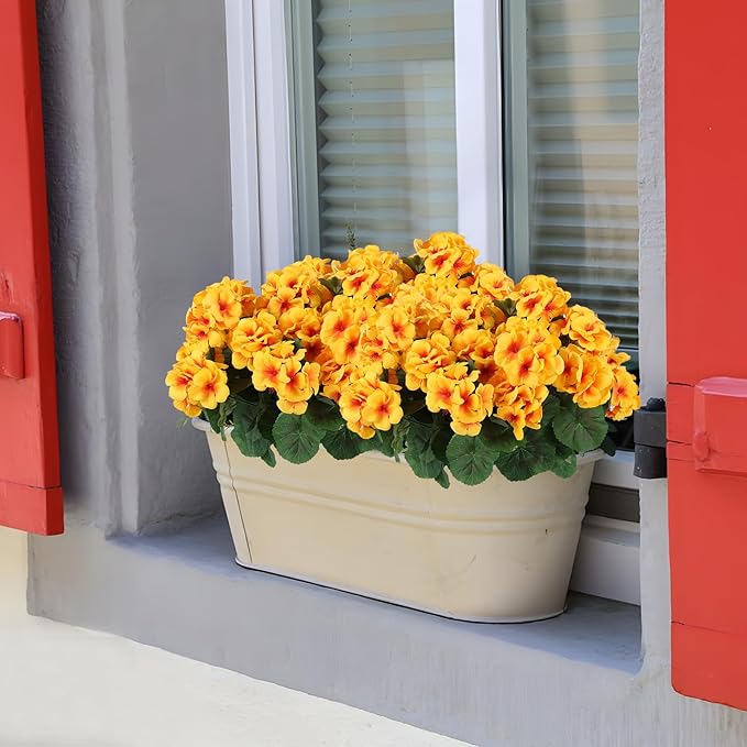 Hananona 12 Pcs Artificial Geranium Flowers for Outdoors Geranium Silk Flowers Outdoor UV Resistant Garden Plants Faux Flowers for Home Kitchen Table Centerpieces Decor (12, Yellow)