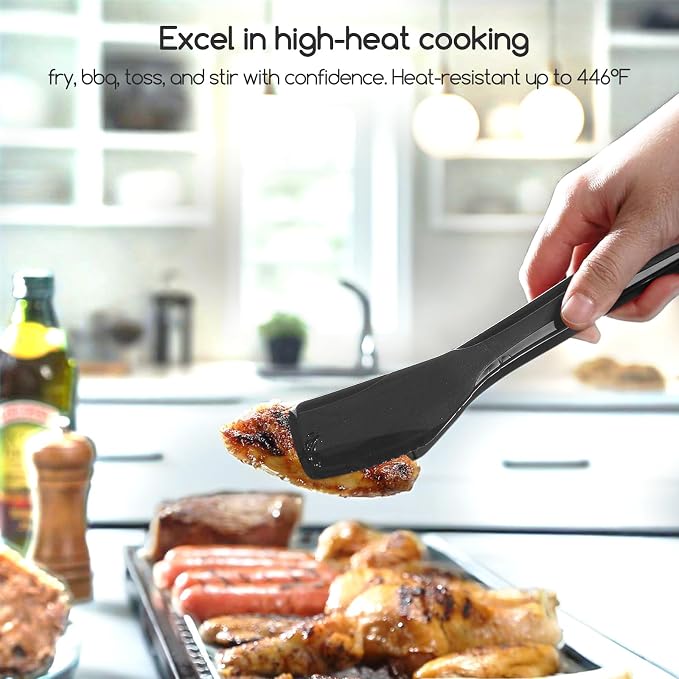 SOLEADER 11 Inch Silicone Tongs for Cooking Heat Resistant, Lightweight Non-Scratch Stainless Steel, Kitchen & BBQ Tools with Silicone Tips for Flipping Fish, Steak, Toast & Bread (2-Pack)