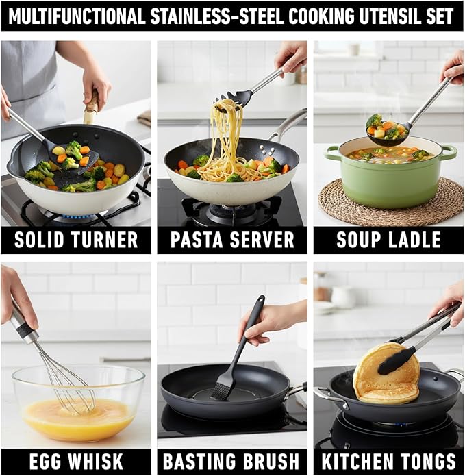 Silicone Kitchen Utensils Set 33 PCS Heat Resistant Food Grade Silicone Utensils Set for Cooking with Stainless Steel Handles BPA Free Kitchen Gadgets Tools Set with Holder Safe for Nonstick Cookware