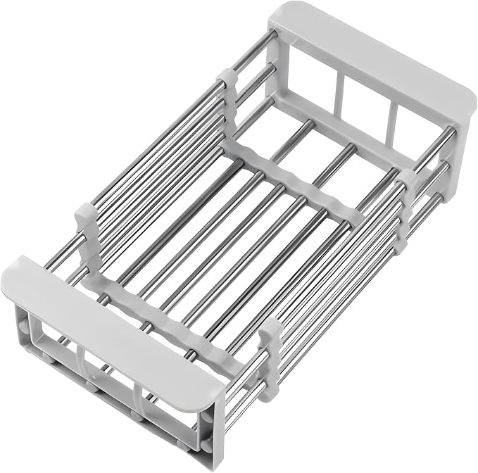 Adjustable Countertop Over Sink Dish Drying Rack, Gray, Small | Stainless Steel, Adjustable Countertop Drainer, For Plates, Bowls, Utensils, Kitchen Organizer