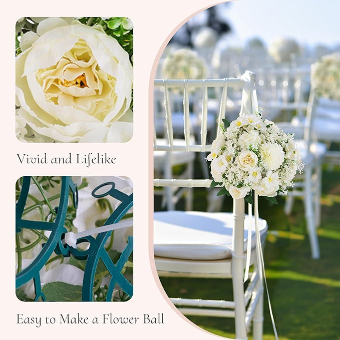 Flower Balls Centerpieces for Tables: 2 PCS White Flowers for Centerpieces Floral Arrangements Centerpiece for Wedding Party Celebration Home
