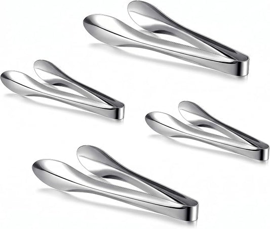4 Pack Polished Stainless Steel Serving Tongs 6 and 9 Inch Metal Food Silver Tong for Buffet Salad BBQ Grilling Heavy Duty Kitchen Utensils for Cooking Catering Wedding Party