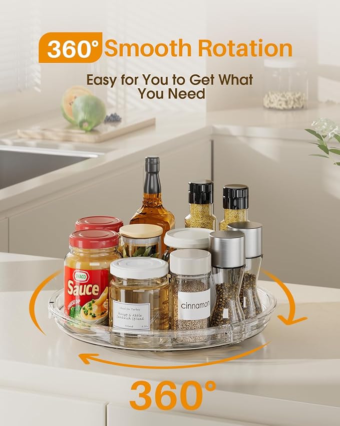 LAMU 2 Pack Lazy Susan Organizer 9 inch Lazy Susan Turntable for Cabinet, Rotating Spice Organization for Cabinet, Kitchen, Table Top, Countertop, Pantry Fridge Organizers and Storage, Clear