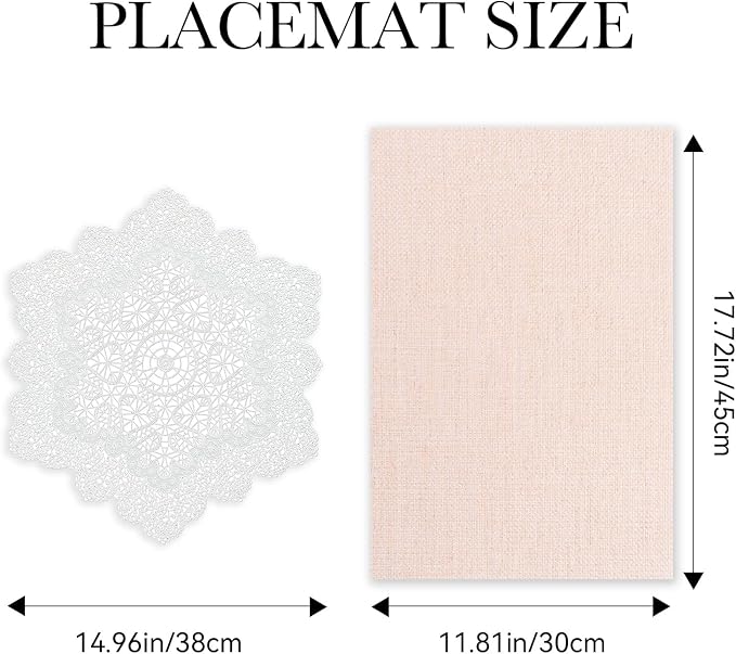 BACKTOEDEN Placemats Set of 6 Heat Resistant Washable Wipeable Placemat Woven Non-Slip Foldable Vinyl/Plastic Place Mats Indoor/Outdoor Mat Kitchen Dining Table Pad, White Snowflake & Pink